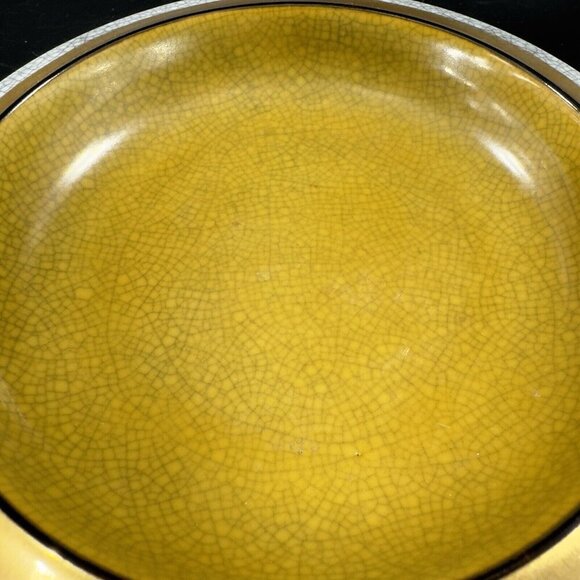 MCM Fitz And Floyd Crackle Finish Ashtray Yellow Center Trinket Dish Plate VTG - Picture 7 of 15